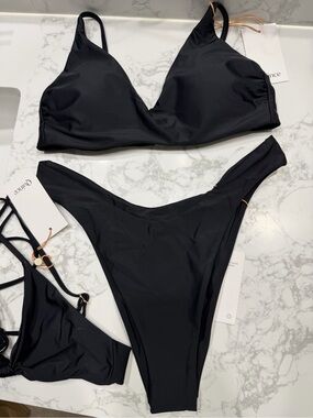 3 piece Quince Black V-Wire Minimal Bikini Set